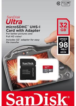 Microsdhc (uhs-1) sandisk ultra 32gb class 10 a1 (120mb/s) (adapter sd) imaging packaging