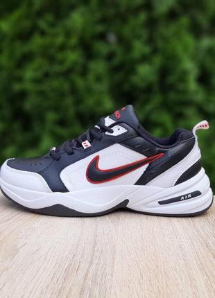 Чоловічі кросівки | nike air monarch iv | чорні з білим | шкіра | маломірні, :45