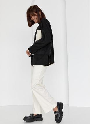 Женская кофта oversize с карманом на груди - черный цвет, s (есть размеры)3 фото