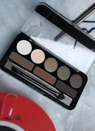 Набір тіней для повік очей і брів lcf pallete eyeshadow eyebrow 7 палетка тіні сатинові блискучі сяючі коричневі білі з пензликом пензлем
