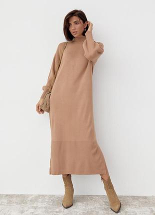 Длинное платье oversize с разрезами - светло-коричневый цвет, l (есть размеры)