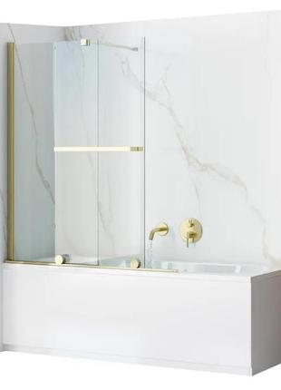Шторка для ванны стеклянная rea fabian универсальная двухсекционная раздвижная 140x100см прозрачная 5мм профил