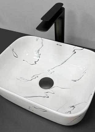Умивальник накладний vbi palermo 400x305x140мм прямокутний мармур vbi-012305
