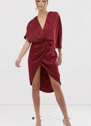 Нова сатинова сукня s asos плаття на запах коротке плаття вечірнє плаття з відкритою спиною
