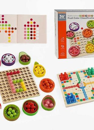 Логічна гра c 66200 (24) дерев’яна, сортер, кульки, ложка, пінцет, гра, в коробці
