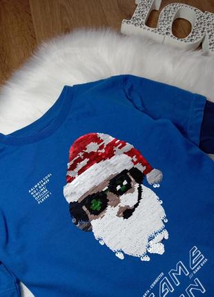 Новогодний реглан с дедом морозом пайетки на 3-4 года