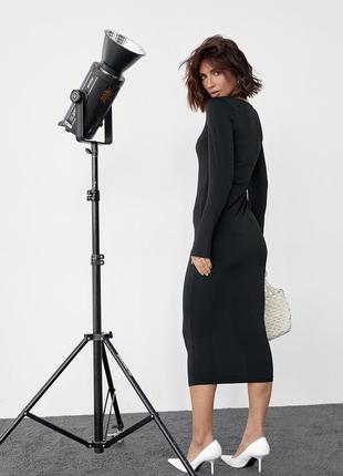 Силуэтное платье миди с квадратной горловиной - черный цвет, m (есть размеры)2 фото