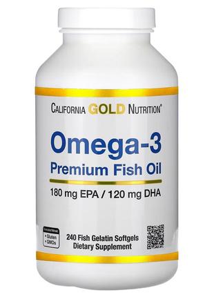 Омега-3, 240 капсул, рыбий жир California Gold Nutrition