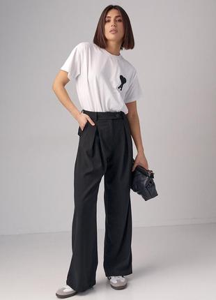 Жіночі класичні штани зі складками — чорний колір, m (є розміри)2 фото
