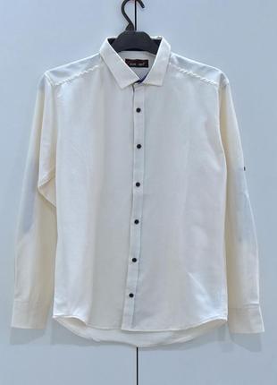 Harwest, якісна турецька чоловіча сорочка однотонного молочного кольору