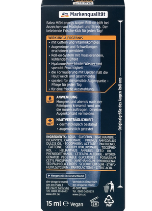 Крем под глаза от темных кругов с кофеином и гиалуроновой кислотой balea men augen...