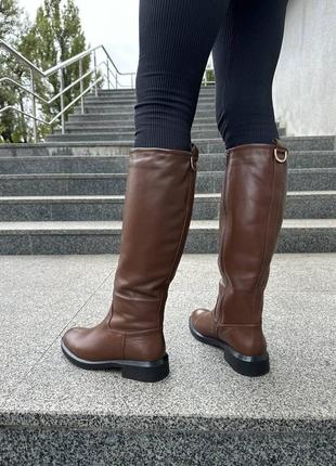 Сапоги женские кожаные коричневые зимние на овчине