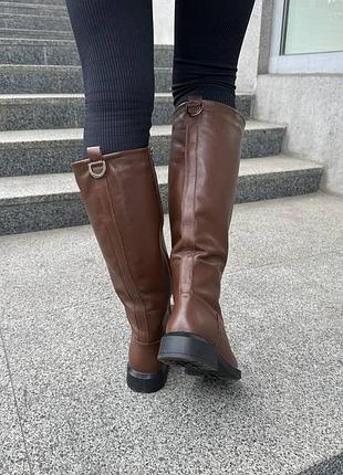 Сапоги женские кожаные коричневые зимние на овчине