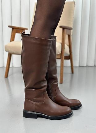 Сапоги женские кожаные коричневые зимние на овчине
