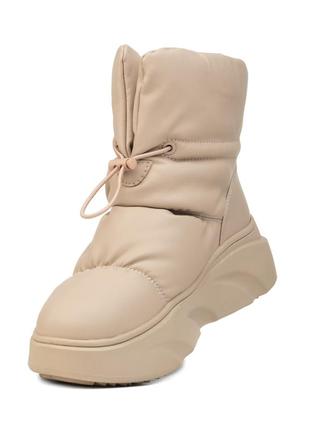 Дутики жіночі зимові бежеві на зручній платформі і танкетці на кожен день 1945ц-в