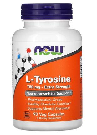 L-тирозин now foods l-tyrosine 750 мг аміноксилота з підвищеною силою дії 90 рослинних капсул