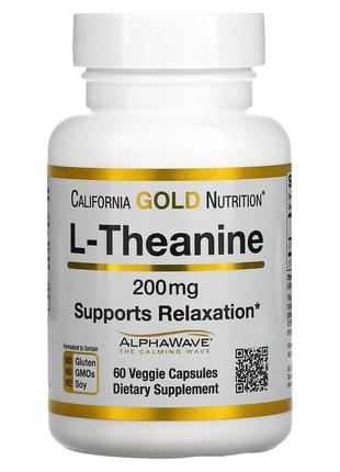 L-теанін california gold nutrition l-theanine 200 мг для зниження стресу 60 капсул