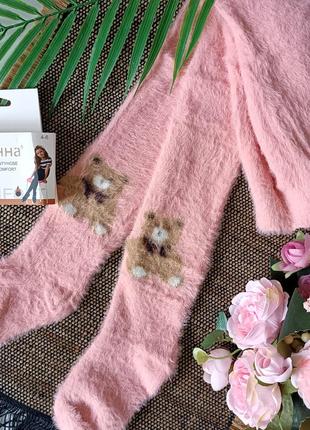 Персиковые детские норочные колготки с мишками