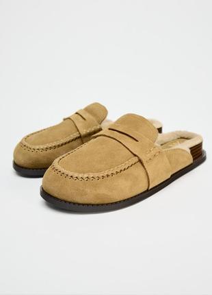 Замшевые сабо с мехом zara new