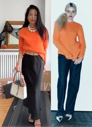 🍊яркий пушистый  джемпер свитер zara  s-m