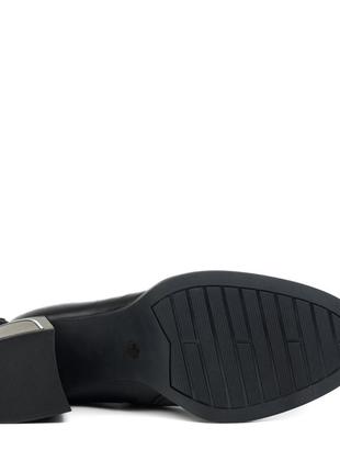 Ботильйони жіночі зимові шкіряні чорні на високому зручному стійкому каблуку з круглим...