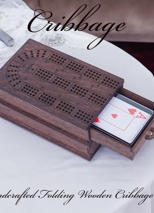 Cribbage с ящиком для карт и фишек – премиальное качество из натурального дерева, для путешествий и дома. ручная раскладная деревянная настольная игра