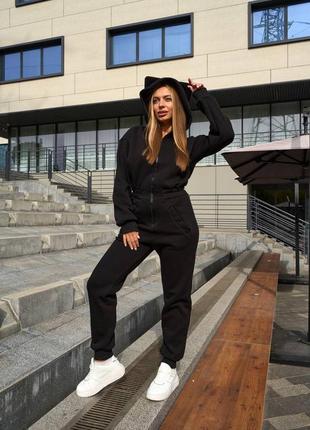 Женский комбинезон на флисе черный