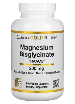 Магнію бісгліцинат california gold nutrition magnesium bisglycinat 200 мг 240 рослинних капсул
