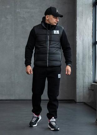 Мужской теплый костюм худи fleece + жилет + кепка