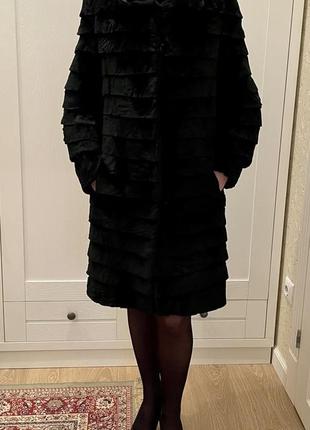 Шуба из меха кролика, черная. размер s-m