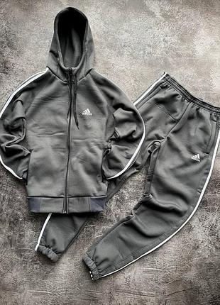 Зимний мужской спортивный костюм на флисе adidas