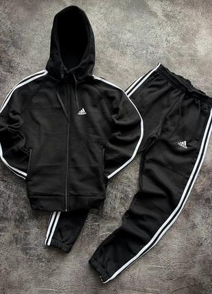 Зимний мужской спортивный костюм на флисе adidas