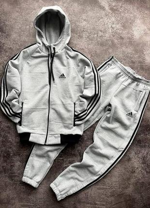 Мужской зимний теплый спортивный костюм на флисе adidas