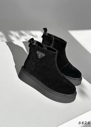 Ботинки женские fradi черные, натуральная замша зима