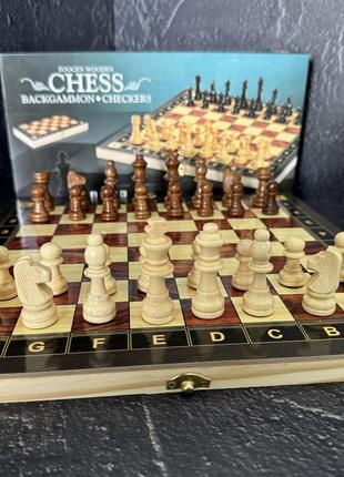 Настольная игра шахматы, шашки, нарды 3в1 деревянные с магнитом zc029a (доска 29x29 см)