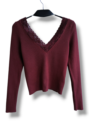 Джемпер в рубчик с кружевом h&m.