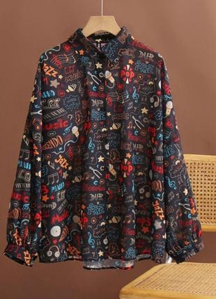 Рубашка рубашка свободная, шифон, большой размер.