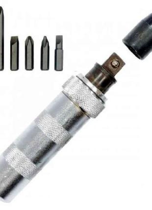 Викрутка ударна з комплектом насадок 6 од. ht-0430 тм домашний мастер