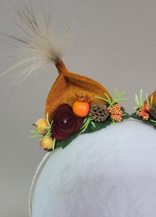 Обруч с ушками белочки, обруч к карнавальному костюму белочка, уши белки с кисточками