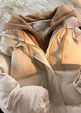 Замшевый пуховик со вшитым воротником👍3 фото