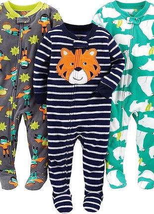 Carters набор флисовый человечек пижама поддева слип simple joys tiger