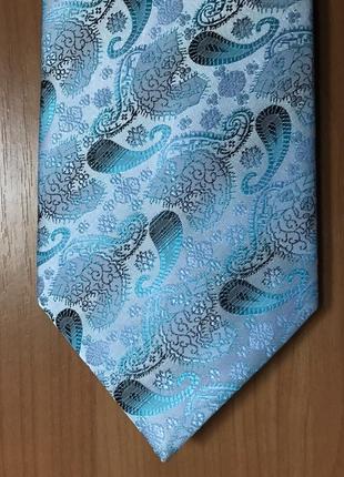 Галстук голубой бирюзовый стальной серебристый серый жаккарда огурцы капля с переливом romul & rem