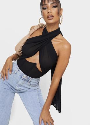Черный шифоновый боди prettylittlething размер м