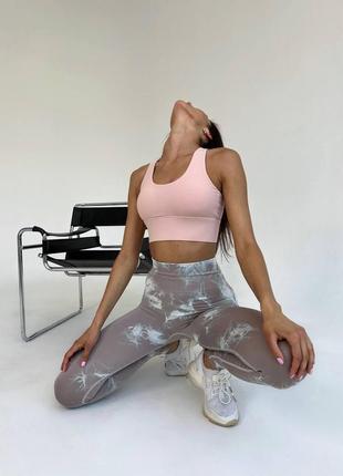Спортивные женские леггинсы (лосины) marble tie-dye с эффектом пуш-ап для фитнеса и йоги мраморные - капучино5 фото