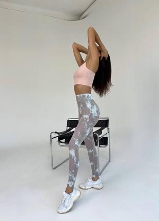 Спортивные женские леггинсы (лосины) marble tie-dye с эффектом пуш-ап для фитнеса и йоги мраморные - капучино3 фото