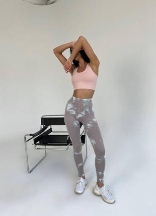 Спортивные женские леггинсы (лосины) marble tie-dye с эффектом пуш-ап для фитнеса и йоги мраморные - капучино8 фото
