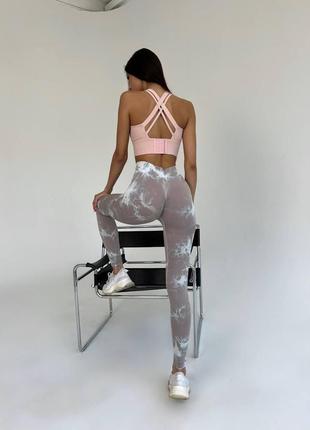 Спортивные женские леггинсы (лосины) marble tie-dye с эффектом пуш-ап для фитнеса и йоги мраморные - капучино9 фото