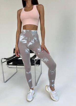 Спортивные женские леггинсы (лосины) marble tie-dye с эффектом пуш-ап для фитнеса и йоги мраморные - капучино10 фото