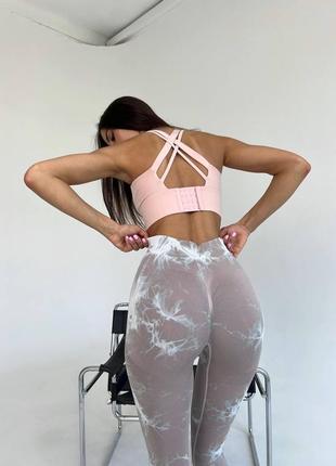 Спортивные женские леггинсы (лосины) marble tie-dye с эффектом пуш-ап для фитнеса и йоги мраморные - капучино6 фото
