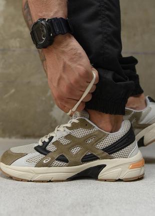 Мужские кроссовки asics кожаные спортивные повседневные горчичные серые для бега асики